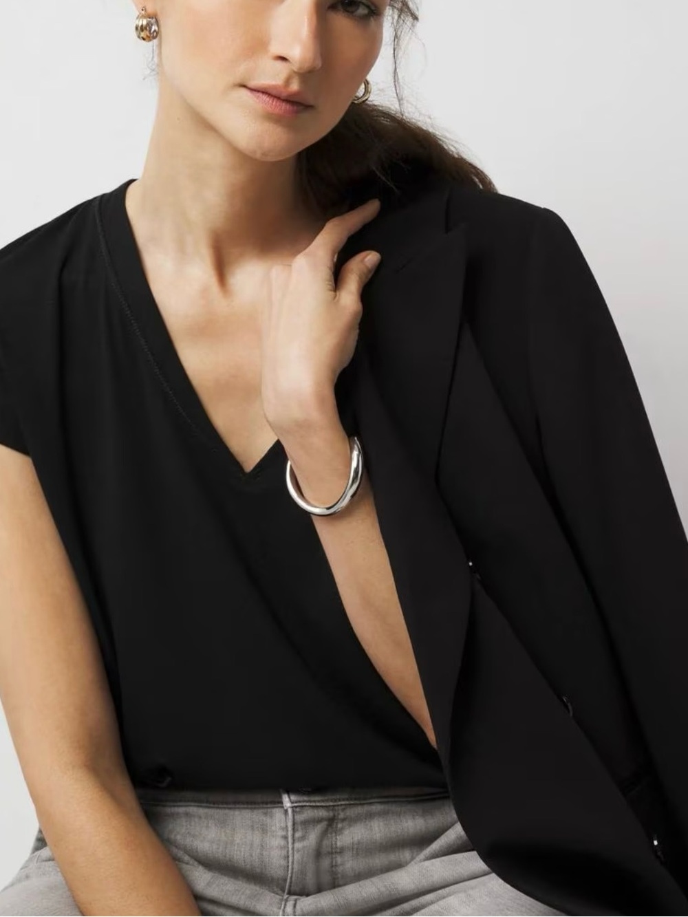 WHBM Black V Neck Tee